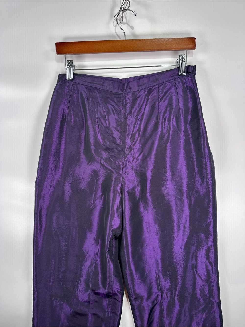 SILX Straight Leg Pants Beaded Hem High Waist Iridescent Silk Purple 4P - Picture 3 of 13